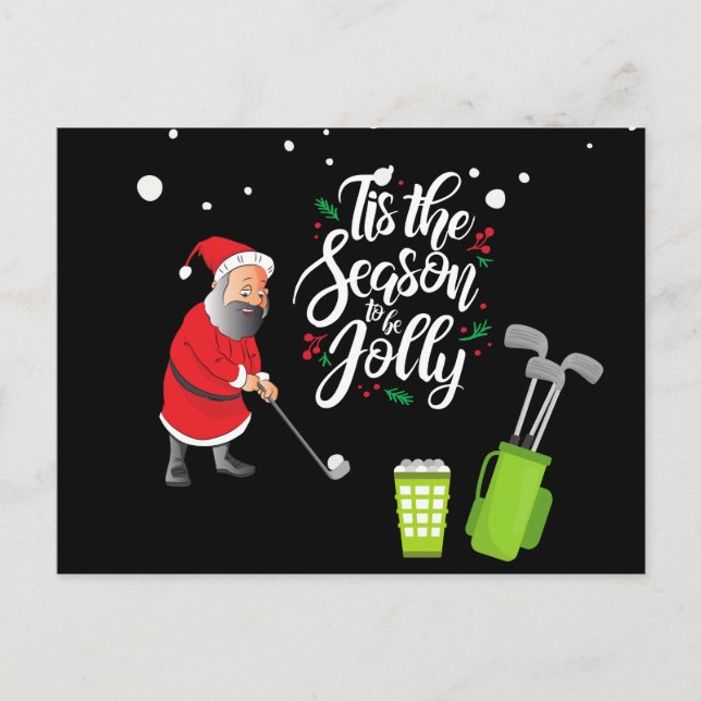 Cartão Postal Golfer Santa Claus - bola de golfe nevando no Nata (Frente)