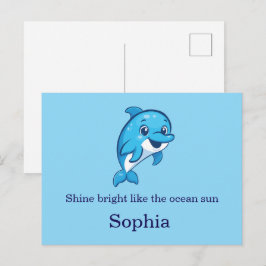 Cartão Postal Golfim Azul Feliz e Fofo Desenho de Criatura Marin