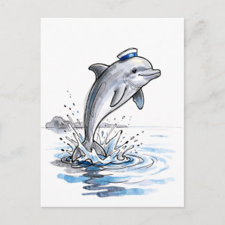 Cartão Postal Golfimhinho Saltitante Alto em Ilustração de Tinta