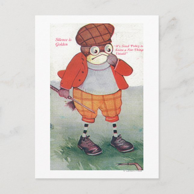 Cartão Postal Golfing Owl Noting Silence é Ouro (Frente)