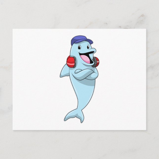 Cartão Postal Golfinho ao Ouvir Música (Frente)