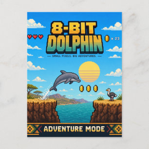 Cartão Postal Golfinho, Arte Pixel Retro 8-Bit