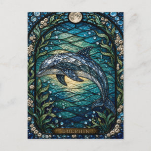 Cartão Postal Golfinho Canal Ensolarado Illumina Vidro Manchado