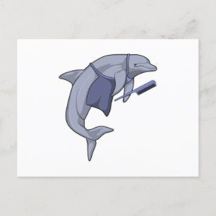 Cartão Postal Golfinho como cabeleireiro com Comb