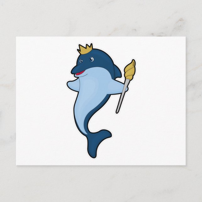 Cartão Postal Golfinho como Rei com Cajado e Coroa (Frente)