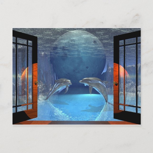 Cartão Postal Golfinho de arte 3d juntos (Frente)