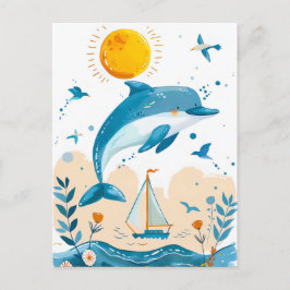 Cartão Postal Golfinho de Cartoon saindo da Água