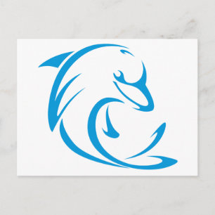 Cartão Postal Golfinho Feliz no Estilo de Desenho do Balanço