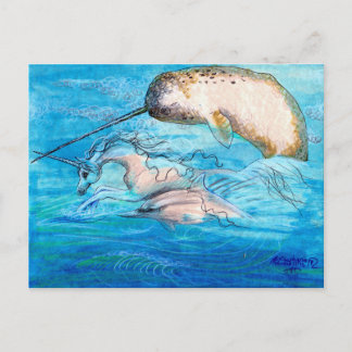 Cartão Postal Golfinho, Narwhal e Unicórnio