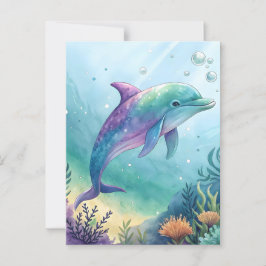 Cartão Postal Golfinho pintado por aquarela