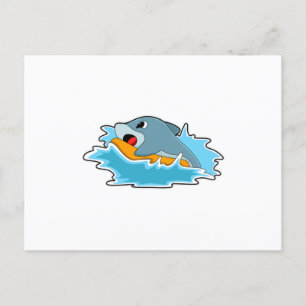 Cartão Postal Golfinho surfando com prancha de surfe