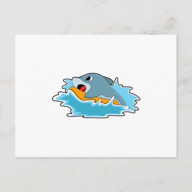 Cartão Postal Golfinho Surfando com Prancha de Surfe (Frente)