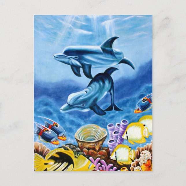 Cartão Postal Golfinhos Peixes Tropicais (Frente)