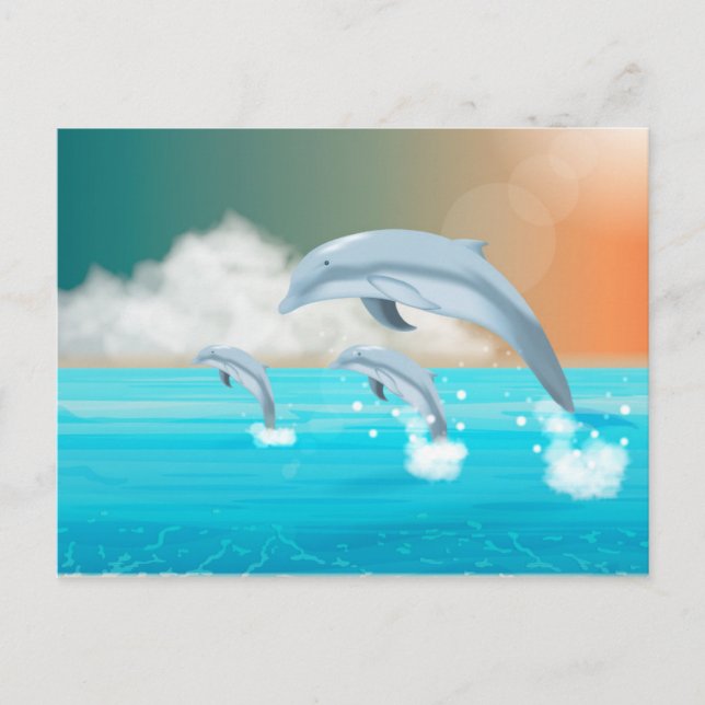 Cartão Postal golfinhos respirando no oceano (Frente)