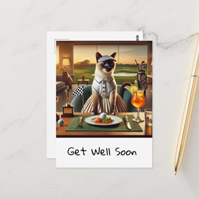 Cartão Postal Golfista em casa de clube com bola de golfe em pra (Frente/Verso In Situ)