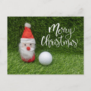 Cartão Postal Golfista Feliz Natal com Papai Noel e bola