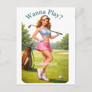 Cartão Postal Golfista feminina em forma Thunder_Cove
