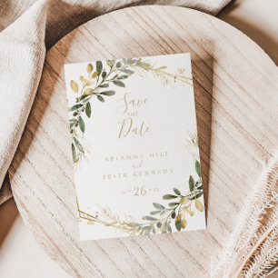 Cartão Postal Goma Dourada Geométrica Cair Salvar a Data