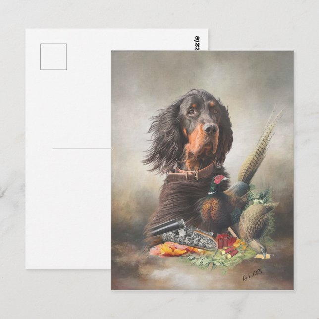 Cartão Postal Gordon setter com faisões, Art (Frente/Verso)