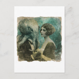 Cartão Postal Gorgeous Dama Vintage e um Kracken de Terno