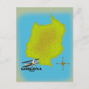 Cartão Postal Gorgona Itália mapeia poster de viagens.