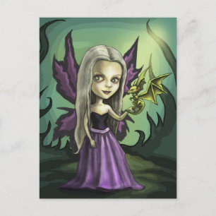 Cartão Postal Gorhic Fairy e Baby Dragon