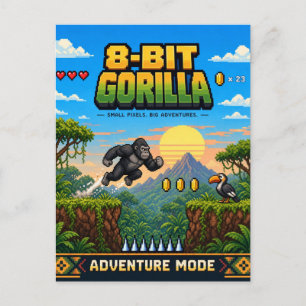 Cartão Postal Gorila, Arte Pixel Retro de 8 Bits