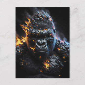 Cartão Postal Gorila Inferno – Arte Digital de Fera de Lava Arde