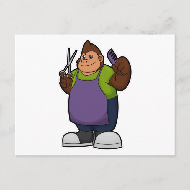 Cartão Postal Gorilla as Hairdresser with Scissors & Comb (Frente)