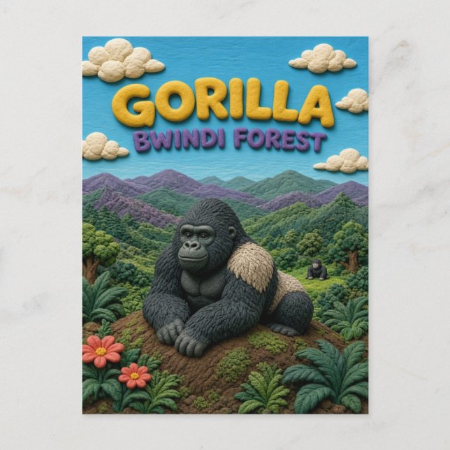 Cartão Postal Gorilla Floresta Bwindi Moderno KlayKoo (Frente)