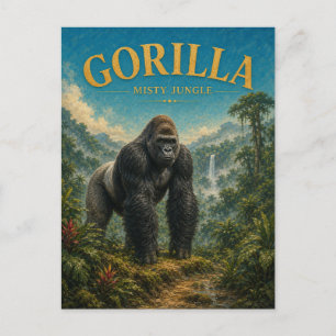 Cartão Postal Gorilla Névoa Selva Aquarela GeoSaga