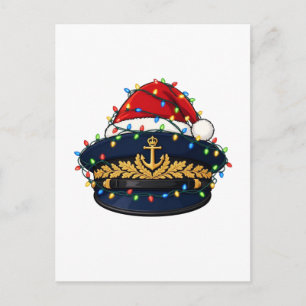 Cartão Postal Gorjeta Capitão Chapéu de Papai Noel Luzes de Nata