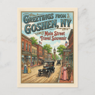 Cartão Postal Goshen NY Rua Principal 1908 Estilo Vintage