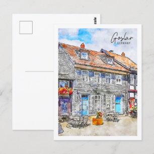 Cartão Postal Goslar Alemanha Local de Viagem Aquarela