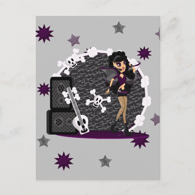 Cartão Postal Gothic Faerie com Violão Crânio (Frente)