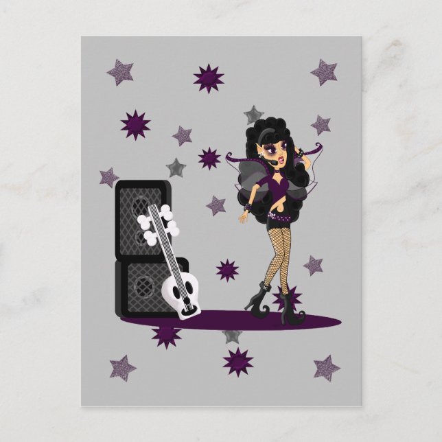 Cartão Postal Gothic Faerie com Violão Crânio (Frente)