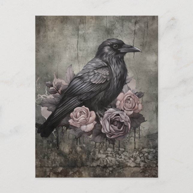 Cartão Postal Gothic Raven Dark Academia Moody (Frente)