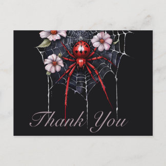 Cartão Postal Gothic Red & Black Floral Spiderweb Thank You
