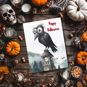 Cartão Postal Gótica Black Crow & Tower Spooky Festa de Hallowee