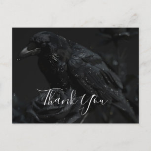 Cartão Postal Gótica Black Floral Raven & Rosa Obrigado