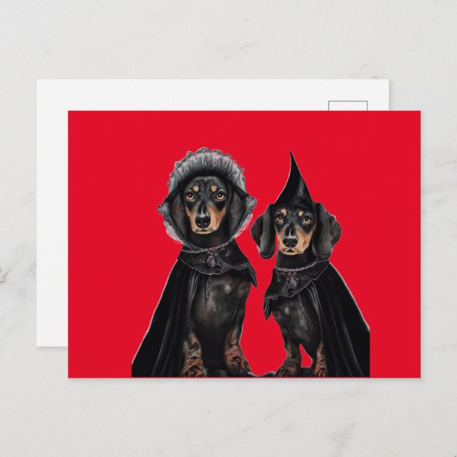 Cartão Postal Gótica Dachshund Halloween (Frente/Verso)