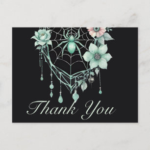 Cartão Postal Gótica Mint Green Floral Spiderweb Obrigado