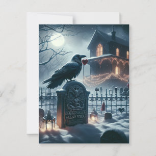 Cartão Postal Gótica Nunca mais Raven no Natal de Poe Gravestone