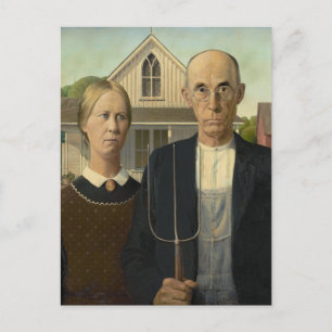 Cartão Postal Gótico Americano Fazendeiro de Grant Wood Casa de 