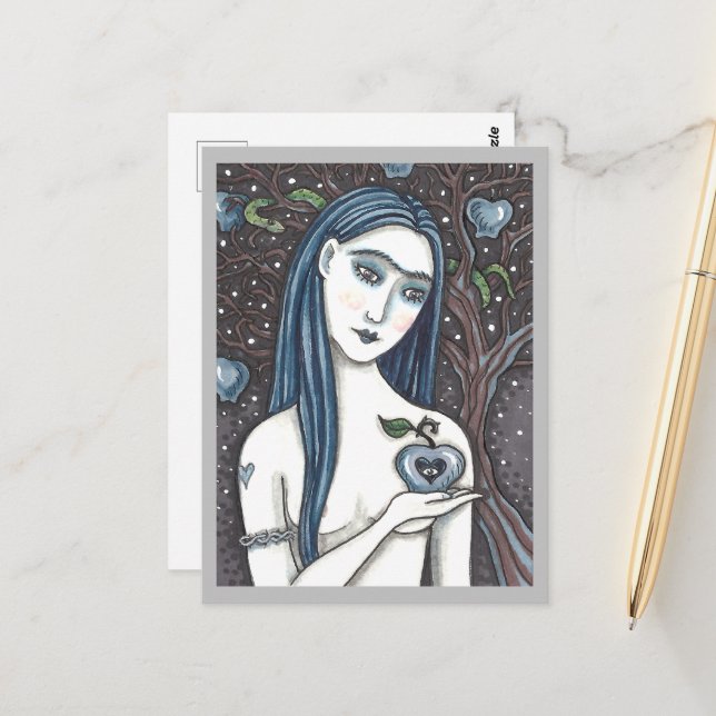 CARTÃO POSTAL GÓTICO EVE, LADO ESCURO DA EDEN, MAÇÃ E SERPENTE (Frente/Verso In Situ)