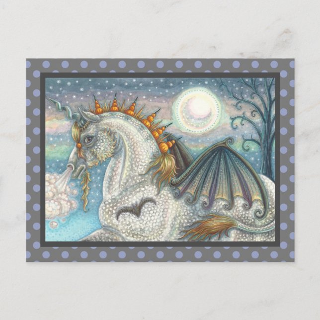 CARTÃO POSTAL GÓTICO HALLOWEEN UNICORN COM ASAS DE BATALHO, CAVA (Frente)