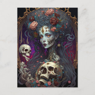Cartão Postal Gótico Skull Zombie Mulher Gótica