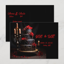 Cartão Postal Gótico Vermelho Rosa Negro Bolo de Casamento Salve