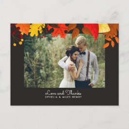 Cartão Postal Gouache Autumn Leaves no Black Weding Obrigado