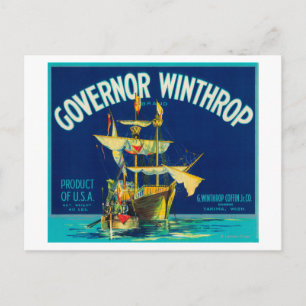 Cartão Postal Governador Winthrop Apple Label (azul) - Yakima, W